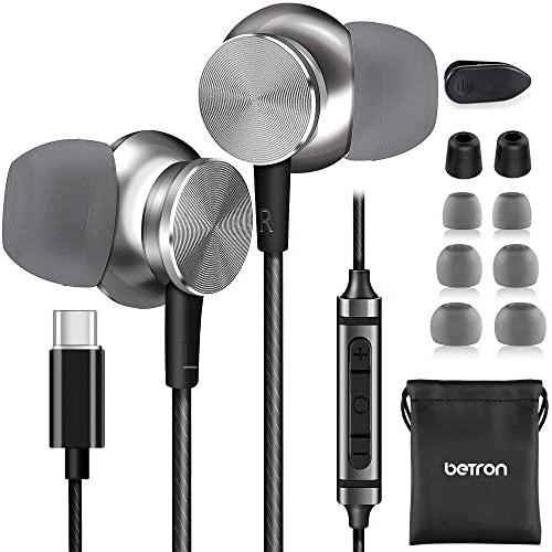 Betron BS10C Earbuds with Microphone, Type C Earphones, Noise Isolating in Ear Headphones, Bass Driven Sound, Compatible with Samsung, LG, Motorola and Smartphones with USB Type C connectivity