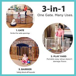 Toddleroo by North States 3 in 1 Metal Superyard: 144" long extra wide baby gate, barrier or play yard. Hardware or freestanding. 6 panels, 10 sq.ft. enclosure (30" tall, Beige)