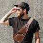 Mens Leather Sling Bag, Chest Daypack Crossbody Shoulder Bag Anti Theft with USB Charging Port (Brown)