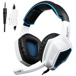 Xbox One PS4 Headset,Sades SA920 3.5mm Wired Over Ear Stereo Gaming Headphones with Microphone for PC iOS Computer Gamers Smart Phones Mobiles(White Black)