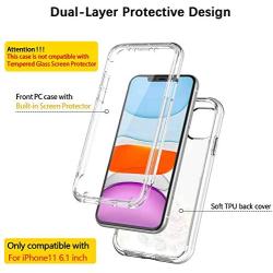 SKYLMW iPhone 11 Case 2019 6.1 inch,[Built in Screen Protector] Full Body Shockproof Dual Layer High Impact Protective Hard Plastic & Soft TPU with Phone Tough Cover Cases for Women Men,Flowers/Clear