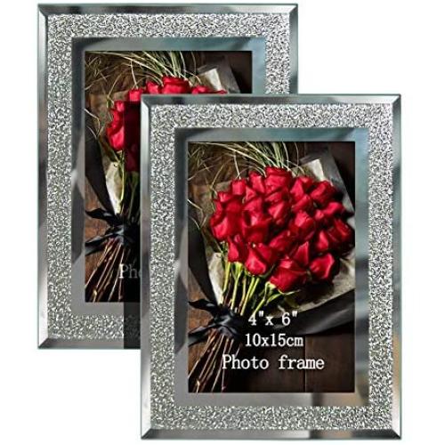 Calenzana 4x6 Picture Frames Sparkle Glass Photo Frame Set for Tabletop, 2 Pack