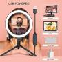 10” Ring Light with Tripod Stand and Phone Holder, Brokuca Selfie Ring Light USB LED Ringlight for Makeup/Live Streaming/YouTube Video/Photography, Compatible with iPhone/Android