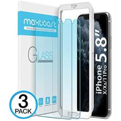 Maxboost (3 Pack) Screen Protector with Anti-Blue Designed for Apple iPhone 11 Pro/iPhone Xs/iPhone X (5.8")[Blue Light Filtering + Eye Protection Tempered Glass] Advanced HD Glass Work Most Case