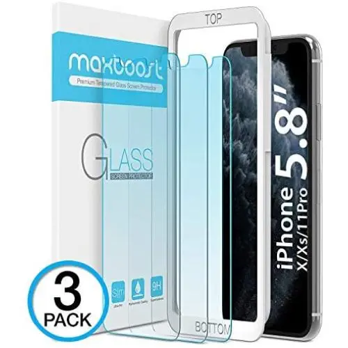 Maxboost (3 Pack) Screen Protector with Anti-Blue Designed for Apple iPhone 11 Pro/iPhone Xs/iPhone X (5.8&quot)[Blue Light Filtering + Eye Protection Tempered Glass] Advanced HD Glass Work Most Case