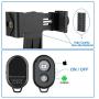 Universal Phone Tripod Mount Adapter with Bluetooth Camera Remote, Cell Phone Holder with Adjustable Clamp for Selfie Stick Monopod Compatible with iPhone, Samsung and so on, Wrist Strap Included