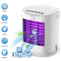 Bcamelys Purple Light Mobile Air Conditioner Mini Air Cooler Humidifier Small Personal Air Conditioner, Portable 5 in 1 Evaporative Air Freshener Fan Night Lights, 3 Speeds