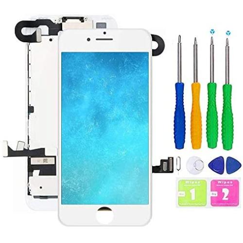 Screen Replacement for iPhone 7 Pre-Assembled LCD Display and 3D Touch Screen Digitizer Replacement with Proximity Sensor, Ear Speaker, Front Camera and Repair Tools (White)