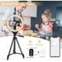 10” LED Selfie Ring Light with Stand and Phone Holder, Torjim Dimmable Circle Light for Photography, Makeup, Vlogging, Live Streaming, Camera Video Recording, Compatible with iPhone Android