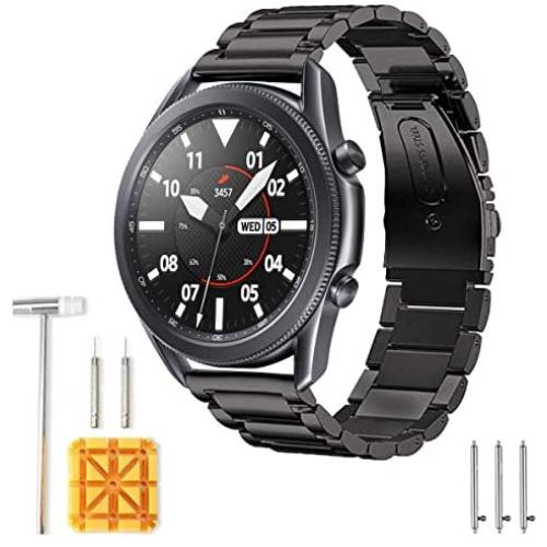 HATALKIN Band Compatible with Samsung Galaxy Watch 3 45mm Bands, Solid Stainless Steel Metal Replacement Strap for Galaxy Watch3 45mm (Black)