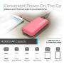 Tzumi PocketJuice Endurance AC - Battery Pack Portable Charger - 4,000 mAh High-Speed USB Port with Built in MicroUSB Cable - Compatible with iPhone & Android (Pink)