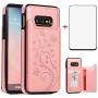Phone Case for Samsung Galaxy S10e with Tempered Glass Screen Protector and Card Holder Wallet Cover Stand Flip Leather Cell Accessories Glaxay S 10e Gaxaly 10se Galaxies Se10 Cases Women Rose Gold
