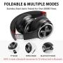Picun P26 Bluetooth Headphones Over Ear 40H Playtime Hi-Fi Stereo Wireless Headphones Deep Bass Foldable Wired/Wireless/TF for Cell Phone/PC Bluetooth 5.0 Wireless Headset with Mic (Black Red)