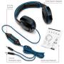 Sentey Gaming Headset Blue Arrow Analog 3.5mm In-line Volume Control & Computer Headset with Microphone Gaming Headphones Headphone Pc, Mac or Laptop, Tablet, Mobile Phones / Headset with Mic Heavy Duty Braided 2 Meters Cable / Leather Padded Ear Pads