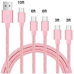 USB Type C Cable 5-Pack 6FT, USB C to USB A Nylon Braid Fast Charging Cord High Speed Data Sync Transfer Charger Cable Compatible with Galaxy S9, Note, LG, ONEPLUS and More (Pink)