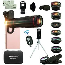 Cell Phone Camera Lens Kit,14 in 1 Universal 22x Zoom Telephoto,0.63Wide Angle+15X Macro+198°Fisheye+2X Telephoto+Kaleidoscope+CPL/Starlight/Eyemask/Tripod/Remote Shutter,For Iphone Smartphone (black)