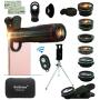 Cell Phone Camera Lens Kit,14 in 1 Universal 22x Zoom Telephoto,0.63Wide Angle+15X Macro+198°Fisheye+2X Telephoto+Kaleidoscope+CPL/Starlight/Eyemask/Tripod/Remote Shutter,For Iphone Smartphone (black)