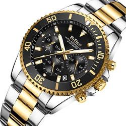 Mens Watches Chronograph Stainless Steel Waterproof Date Analog Quartz Fashion Business Wrist Watches for Men