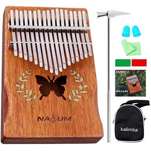 Kalimba Thumb Piano 17 Keys, NASUM Mbira Finger Piano Instrument with Mahogany body, Tuner Hammer, Stickers, Carry Bag, The Best Musical Instrument Gift for Kids and Adults Beginners