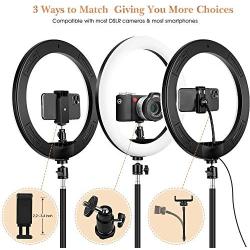 LED Ring Light with Tripod Stand, 12 inch Dimmable Live Light Kit, 3 Color Modes and 10 Brightness, USB Powered, Heighten Hose, Desktop Stand, Phone Holder for Live Streaming, Video Shooting, Camera