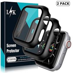 [2 Pack] L K Case for Apple Watch 44mm Series 4/5 Built-in Tempered Glass Screen Protector, All-Around Ultra-Thin Bumper Full Cover Hard PC Protective Case for iWatch 44MM - Black