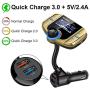 (Upgraded Version) Sumind Car Bluetooth FM Transmitter, Wireless Radio Adapter Hands-Free Kit with 1.7 Inch Display, QC3.0 and Smart 2.4A USB Ports, AUX Output, TF Card Mp3 Player (Golden)