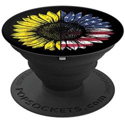 Sunflower American Flag Patriotic Flower Phone Knob Gift PopSockets Grip and Stand for Phones and Tablets