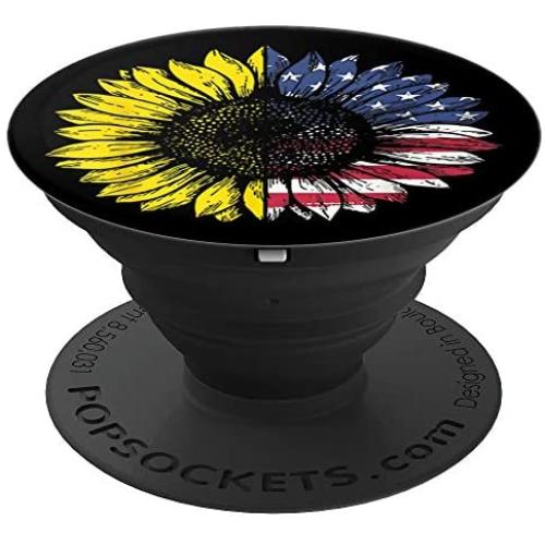 Sunflower American Flag Patriotic Flower Phone Knob Gift PopSockets Grip and Stand for Phones and Tablets