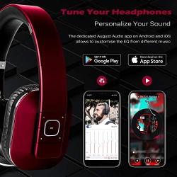 Over Ear Bluetooth Wireless Headphones - August EP650 with Android/iOS App for Custom Sound Control - Enjoy Bass Rich Sound and Optimum Comfort - Bluetooth v4.2, NFC and aptX LL Low Latency - [Red]