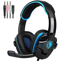 Stereo Gaming Headphone, SADES SA708GT Headset Earphone with Microphone (Black/Blue)