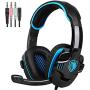Stereo Gaming Headphone, SADES SA708GT Headset Earphone with Microphone (Black/Blue)