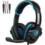 Stereo Gaming Headphone, SADES SA708GT Headset Earphone with Microphone (Black/Blue)