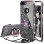 Cute iPhone 8 Plus Case, Cute iPhone 7 Plus Case, Glitter Luxury Bling Diamond Rhinestone Bumper with Ring Grip Kickstand Protective Thin Girly iPhone 8 Plus/ 7 Plus Case for Women Girl - Black