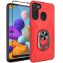 Oleaders for Galaxy A21 Case with Tempered Glass Screen Protector, Rotatable Metal Ring Holder Compatible with Magnetic Car Kickstand Case for Samsung Galaxy A21 - Red