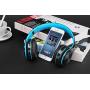 Wireless Headset with Mic, Foldable Bluetooth Headphone with 3.5mm Audio Jack, Built-in Noise Cancelling Microphone, Support for Plug-in Card, for PC, Phone(Black+Blue)