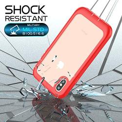 Eonfine iPhone X Case/iPhone Xs Case, Built-in Screen Protector Real 360° Full Body Protection Heavy Duty Shockproof Rugged Cover Skin for iPhone X/Xs 5.8inch (Rose Red/Clear)