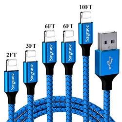 Phone Charger Rapid Cable Blue - Sagmoc USB Charging Cord Nylon Braided【5 Pack】10FT 2FT 6FT 3FT 2FT Compatible with XS/XS MAX/XR/X/8/8Plus/7/7Plus/6/6Plus/6s/6sPlus/5/5s/AIR/PRO （Sapphire Blue）