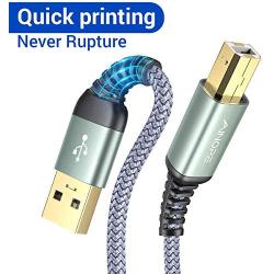 Never Rupture USB Printer Cable, 6.6FT/2 Meter USB Printer Cord USB 2.0 Type A Male to B Male Scanner Cord High Speed for HP, Canon, Dell, Epson, Lexmark, Xerox, Samsung and More