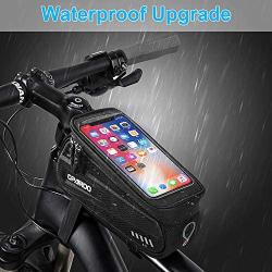 Bike Phone Front Frame Bag - Waterproof Bicycle Top Tube Cycling Phone Mount Pack with Touch Screen Sun Visor Large Capacity Phone Case for Cellphone Below 6.5’’ iPhone 7 8 Plus xs max