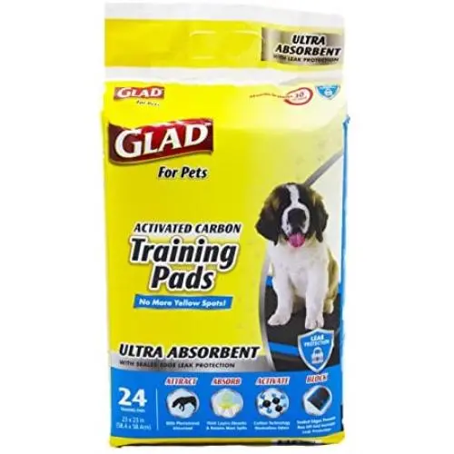 Glad for Pets Heavy Duty Ultra-Absorbent Activated Charcoal Puppy Pads with Leak-Proof edges | Black Pad with No Ugly Yellow Spots | Perfect for Training New Puppies