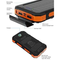 Solar Power Bank X-DRAGON 24000mAh Waterproof Portable Solar Charger with Dual Inputs(USB-C & Micro), Dual Flashlights, Compass for iPhone, iPad, Samsung, Cell Phones, Outdoors, Camping