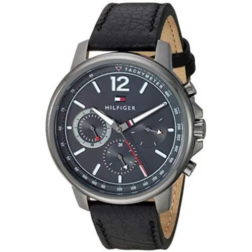 Tommy Hilfiger Mens Stainless Steel Quartz Watch with Leather Calfskin Strap, Black, 20 (Model: 1791533) Tommy Hilfiger Mens Stainless Steel Quartz Watch with Leather Calfskin Strap, Black, 20 (Model: 1791533)