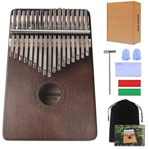 17 Keys Kalimba Thumb Piano with Study Instruction and Tune Hammer, Portable Mbira Sanza Okoume Wood Body, Gift for Kids Adult Beginners Professional