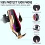 Smart Sensor Wireless Car Charger Mount, Automatic Clamping QC/QI 10W Fast Charging Car Charger Holder Compatible with iPhone 11/Xs/Xs Max/XR/X /8,Samsung Galaxy Note 9/ S9/ S9+/ S8 etc(Gold)