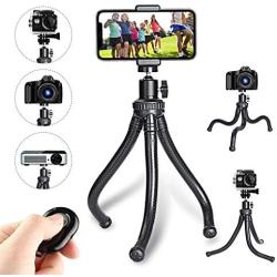 Phone Tripod,Portable and Flexible Phone Tripod Stand with Wireless Remote and Cell Phone Tripod,Compatible with iPhone/Android Phone,Camera,Sports Camera GoPro