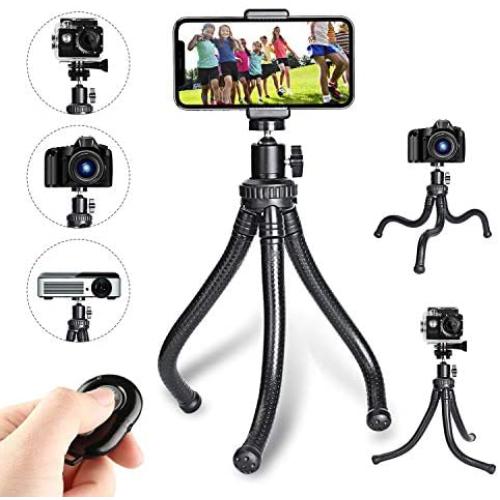 Phone Tripod,Portable and Flexible Phone Tripod Stand with Wireless Remote and Cell Phone Tripod,Compatible with iPhone/Android Phone,Camera,Sports Camera GoPro