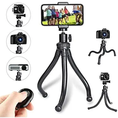 Phone Tripod,Portable and Flexible Phone Tripod Stand with Wireless Remote and Cell Phone Tripod,Compatible with iPhone/Android Phone,Camera,Sports Camera GoPro Phone Tripod,Portable and Flexible Phone Tripod Stand with Wireless Remote and Cell Phone Tripod,Compatible with iPhone/Android Phone,Camera,Sports Camera GoPro
