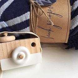 Unetox Kids Mini Wooden Camera Toys Fashion Neck Hanging Photographed Props with Rope Childrens Room Decorations (White)