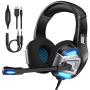 Gaming Headset for Xbox One, PS4 Gaming Headset with 7.1 Surround Sound Stereo, Noise Canceling Over Ear Headphones with Mic, LED Light, Soft Memory Earmuffs for Nintendo Switch, PC, Mac, Laptop