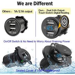 [Upgraded Version]Qidoe 12V/24V USB Socket Outlet with Touch Switch and Digital Voltmeter, Dual 2.4A USB Car Charger with Waterproof Cover and Panel for Motorcycle ATV Camper Tractor Truck Marine Boat